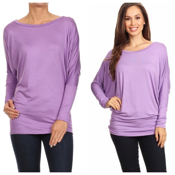 Long Sleeve Dolman Top Blouse Lavender Purple - Picture 4 of 6